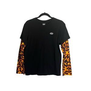 Petals By Petals & Peacocks Long Sleeve Layered Flames Black Shirt Womens Size M